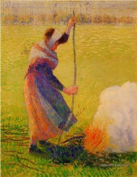 femme brûlant du bois Camille Pissarro Peinture à l'huile